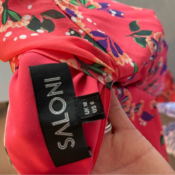 Saloni Becky Silk Maxi Dress Peach Sweetpeas print UK10 US6 - Picture 4 of 5